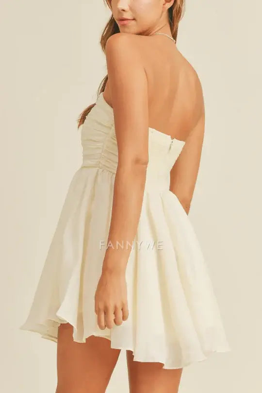 FannyWe Simple A-Line Strapless Empire-Waist Sleeveless Short Party Homecoming Dress formal wear dresses